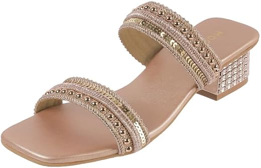Mochi Women Block Heel Sequin Strap Fashion Slip-on Sandal