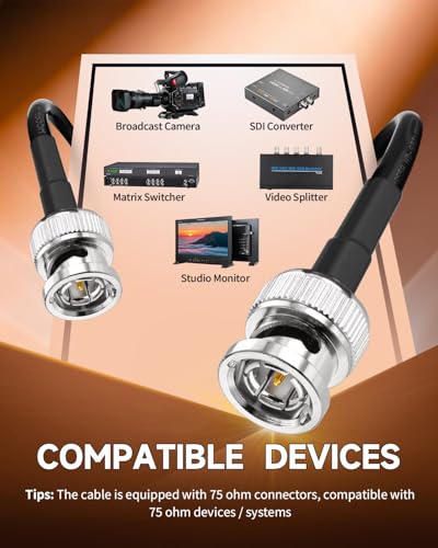 Image of Superbat 3G /6G SDI Cable 25ft BNC Cable 75 Ohm Belden 1855A SDI Cord Support HD-SDI /3G-SDI /4K /8K Video Camera CCTV System Wire
