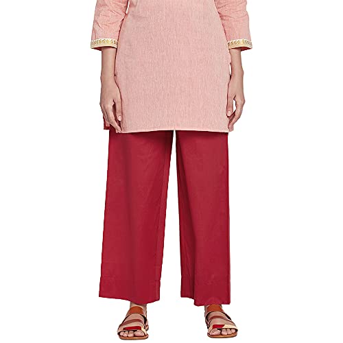 Image of GO COLORS Women Blue Stripe Cotton Wide Pants