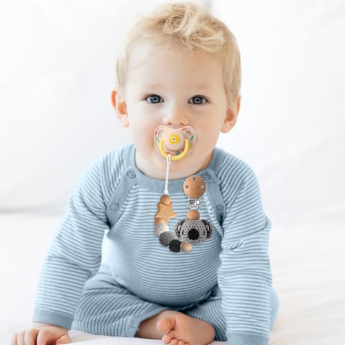 Image of Pacifier Clip, 2 Pack Pacifier Clips for Boys and Girls, Cute Koala & Bear Handmade Knitted Pacifier Holder Fits for Most Pacifier, Baby Teethers, Baby Shower and Baby Gift