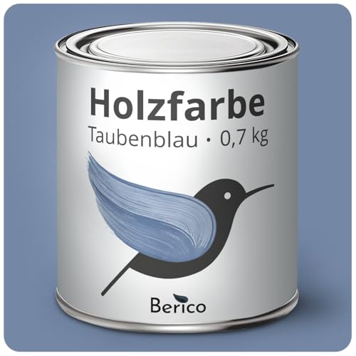 Berico Holzfarbe - Taubenblau Hellblau Blau - 0,7 Kg - 4in1 Premium Holzlack inkl. Grundierung & Decklack - Für Innen und Außen - Robust & Wetterfest