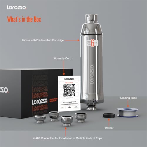 Image of Lorazzo PURISTO 20-Stage Hard Water Softener for Tap & Shower Head | Tap Hard Water Filter Upto 500 ppm for Bathroom & Kitchen Tap | Removes Hard Water Impurities & White Deposits | 1 Year Warranty