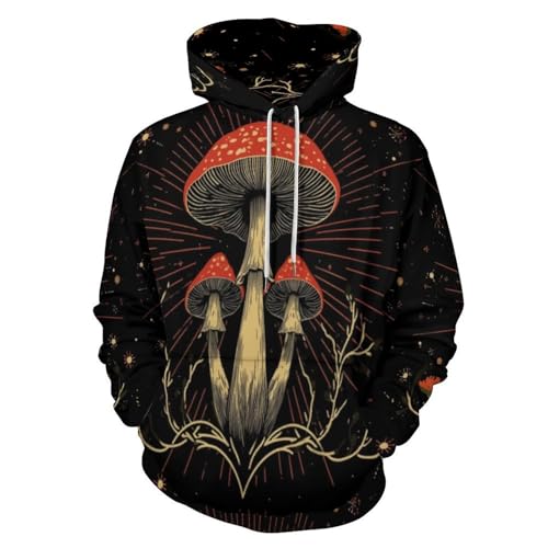 Pull imprimé couple champignons 3D avec poches et sweat-shirt nouveauté noir graphique