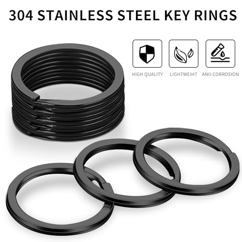 Image of Gkeygo Key Rings, 12 pcs Stainless Steel Key Ring for Keychains, 1inch Flat Split Keychain Ring for Car Keys Dog Ring Tag Lanyards Home School Office DIY, Black