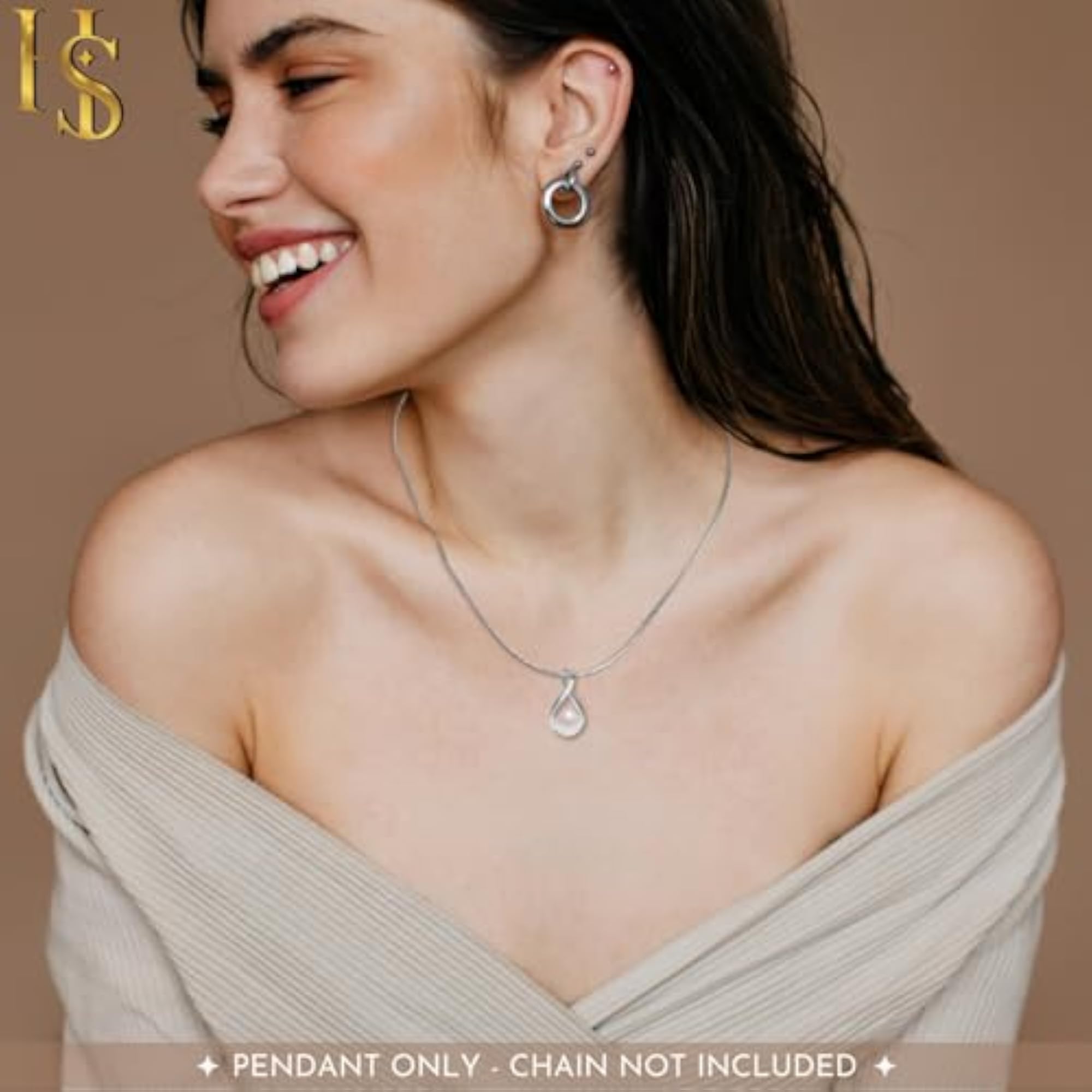 925 Sterling Silver Twist Pearl Pendant, Elegant Gift
