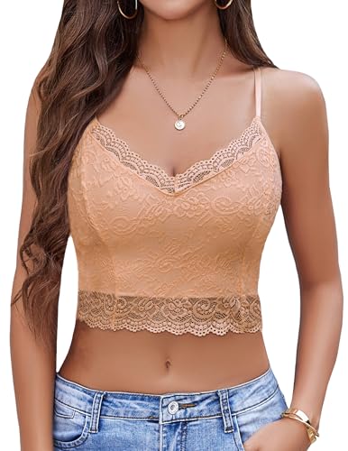 Image of Avidlove Lace Bralette for Women Spaghetti Strap Tank Top V Neck Slim Basic Camisoles