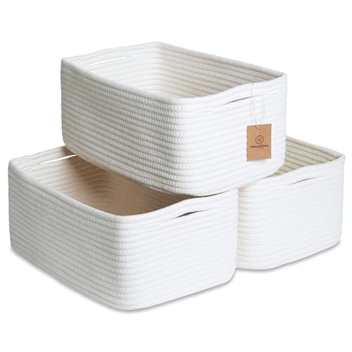 NaturalCozy 13.5”x8.5”x5.5” Storage Baskets for Shelves 3 Pack | Cotton