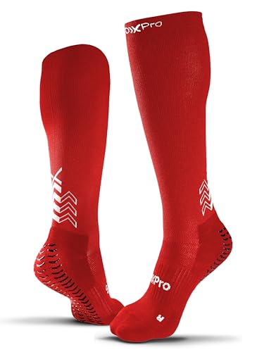 GEARXPro - Calcetín de compresión - Doble Grip - Mejora el flujo sanguíneo - Estabilidad, control y transpirabilidad, calcetines fútbol y running -, rojo, X-Small