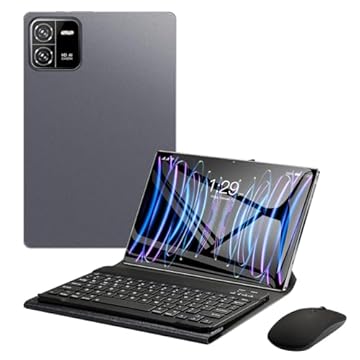 3 em 1 Tablet,com Capa/Teclado/Mouse, 10.1 Polegada, 1920×1200 Tela,Octa-Core,12GB RAM+512GB ROM,Câmera de 16MP + 32MP,Android 13,WiFi 2.4/5G,Bluetooth,GPS,Bateria de 8000mAh,Versão WiFi (Cinza)