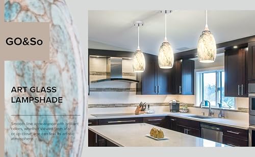 Image of GO&SO Blue Glass Lamp Shade Set of 2,7.8 inch H x 4 inch D,Oval Pendant Light Shade | 1.57 inch Fitter E26 Base,Hand-Blown Art Fixtures,Chandelier Shades for Kitchen Island,Hanging Light Shades