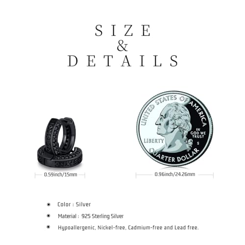 925 Sterling Silver Earrings Viking/Ankh Earrings for Men Black Turquoise Hoop Earrings Men Father’s Day Hoop Earrings4