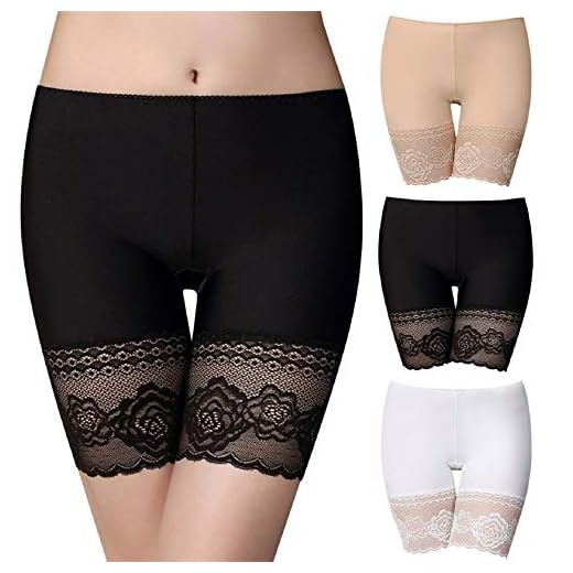 Tuopuda Underbyxor för kvinnor under kjol korta byxor anti-skafing spetsshorts 3-pack cykelbyxor boxershorts skyddsbyxor säkerhet trosa spets leggings korta tight med halkskydd spetskant, flerfärgad, S