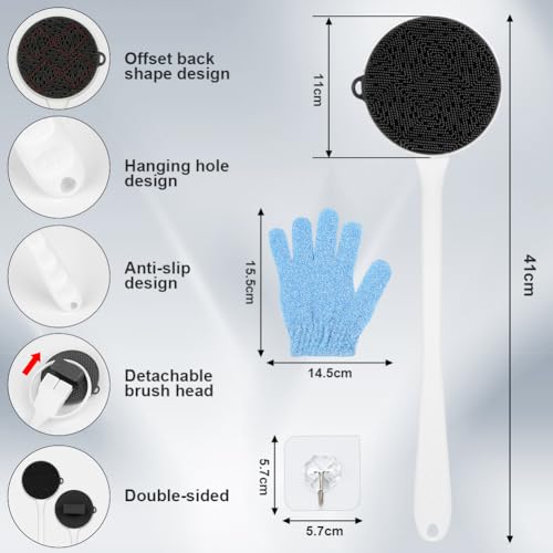 LOPHE Silicone Body Scrubber, Detachable Back Scrubber with Long Handle - Image 2