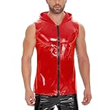 Para momentos de descanso. Vhersily Clubwear - Chaleco de piel para hombre, sin mangas, camisa Wetlook Shirt Top con cuello en V, ajustado, medieval, renacentista, punk, sexy, camiseta de tirantes con cremallera, rojo, L