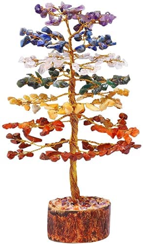 Image of 7 Chakra Tree of Life - Crystal Tree of Life, Gemstone Tree for Positive Energy, Feng Shui Tree Decor, Seven Chakra Tree, Money Tree Bonsai, Crystal Healing Stone Tree, Spiritual Gift Home Decor 10 inch | Positive Feng Shui Tree Decor Birthday Gift idea Seven Chakra Money Tree Crystal Spiritual Gift For Women, mom Home Decor 10 inch