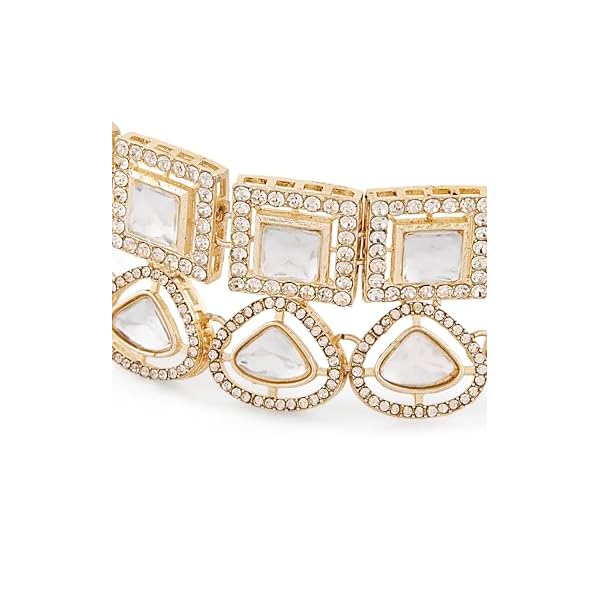 ZAVERI PEARLS Gold Tone Austrian Diamonds Artificial Stones Bridal Choker Necklace Earring & Maangtikka Set For Women-ZPFK17074 - Image 6