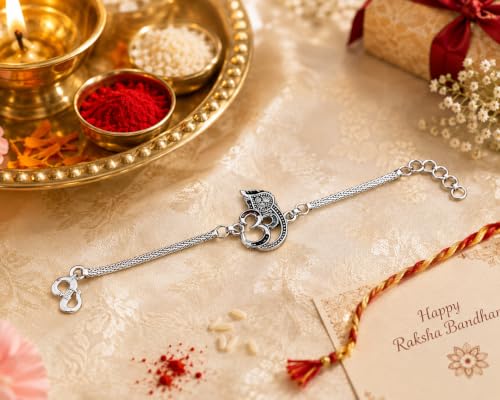 Image of Rakhi set for brother|silver Rakhi for brother|Rakhis for rakshabandan|bhai|men(1085)