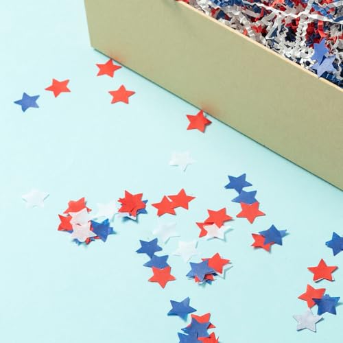 Image of 8000pcs Patriotic Star Confetti Decoration, 4th of July Blue Red White Paper Star Shaped Table Tissue Confetti for Independence Day Birthday Party Decoration