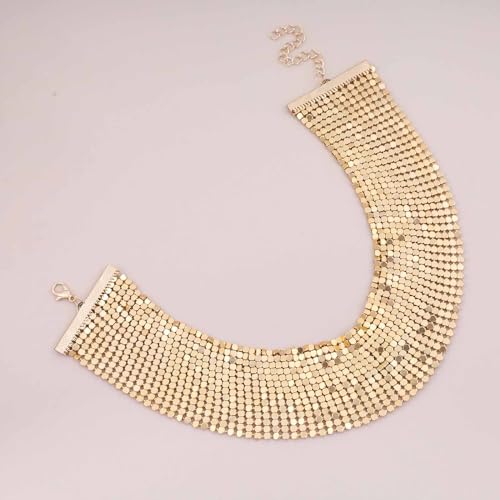 Atentuyi Gold Kette Metall Netz Choker Punk Pailletten Choker Halskette Kurz Dick Kragen Modeschmuck Für Frauen Und Mädchen