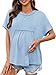 Tankaneo Womens Maternity Tops Summer Batwing Short Sleeve Casual T Shirts Oversized Pleated Pregnancy Clothes Sky Blue