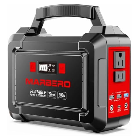 MARBERO Portable Power Station 350W Peak Camping Solar Generator Laptop Charger 296Wh Power Bank with AC Outlet 110V with Multi-Output LED Flashlights for CPAP Home Camping Hurricane Emergency Cover