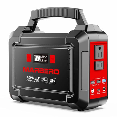 MARBERO Portable Power Station 350W Peak Camping Solar Generator Laptop Charger 296Wh Power Bank with AC Outlet 110V with Multi-Output LED Flashlights for CPAP Home Camping Hurricane Emergency