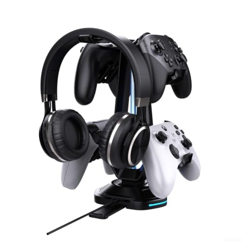 Soporte de controlador de auriculares con puertos de carga USB duales y base estable 3