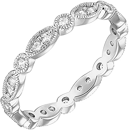 PAVOI 14K Gold Plated Cubic Zirconia Band | Round Milgrain Eternity Bands | Gold Rings for Women