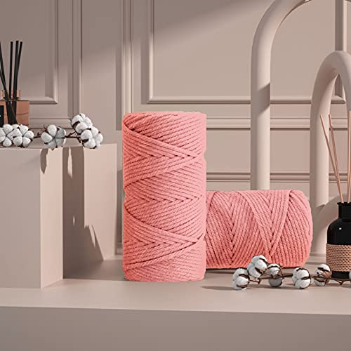 Image of Macrame Cotton Cord 5mm x 109 Yards, ZUEXT 100% Natural Handmade Colorful 4 Strands Twisted Braided Cotton Rope for Wall Hanging Plant Hangers Gift Wrapping Tapestry DIY Crafts(100m, Deep Pink) | 100% Natural Handmade, 4 Strands Twisted Cotton Rope, For Wall Hanging Plant Hangers Gift Wrapping Tapestry DIY Crafts, 100m