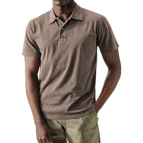 Polos de rendimiento para hombre, ajuste clásico, transpirable, manga corta, negocios, casual, cómodo, trabajo, golf, camisa con botón, café, L