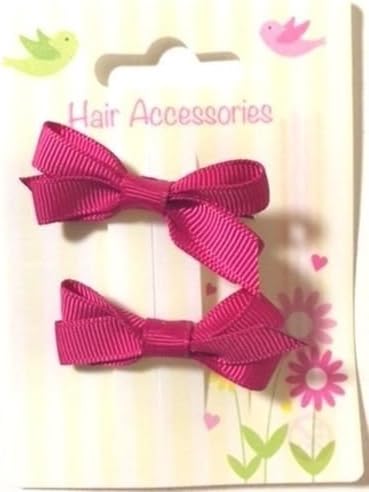 Pair of Pretty Mini Grosgrain Ribbon Boutique Hair Bows Girls Kids Baby Alligator Clip Hair Slide Clips Slides Pins (HOT PINK)