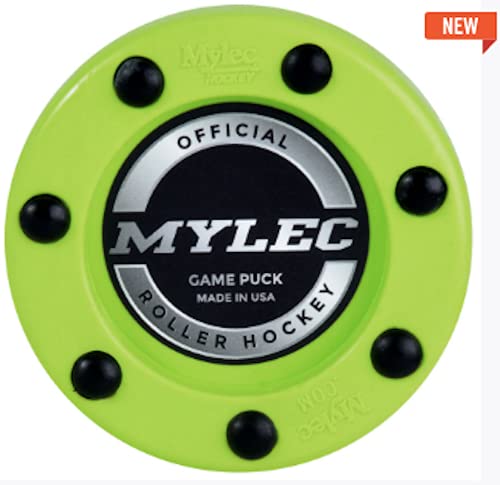 Mylec Hockey Pucks For Outdoor Hockey, Made With Pvc, Hockey Stuff With Graphite Reinforced Shaft & Nylon Glides, Training Pucks For Street Hockey (Green, 110Gm, Pack Of 3) #TOP1