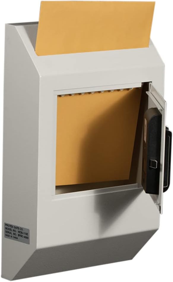 Protex Safe Drop Box Security Lock Box (WDB-110E),Heavy Duty,Piano Hinge, Secure suggestions, ballots, Mail, Money, Rent Checks and More, Digital Electronic Lock, Off White
