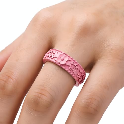 Image of Silicone Wedding Rings for Women 1 /4 /7 Packs -Stackable Silicone Rubber Wedding Bands - Innovative Flower & Vine Collection