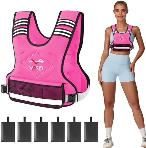 VBSD Adjustable Weighted Vest for Women Men 4-10lb/11-20lb/20-32lb Vest with 6 Ironsand Weights Body Weight Vest with Reflective Strip for Running Walking Strength Training Workouts