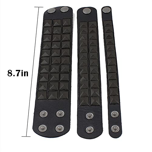 3 Piece 80s Leather Studded Punk Bracelet, Rock Studded Leather Wristband for Men Women2