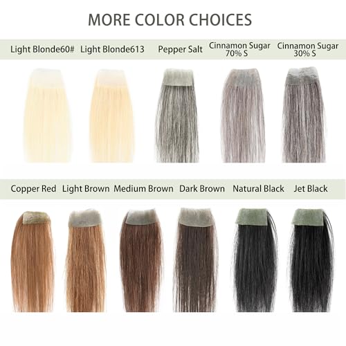 scar human hair replacement Accidental burns without hair for men women Hairline Loss Straight Tape in Replacement Toupee (Cinnamon Sugar 70% Gray 30%, 0.78"x3")