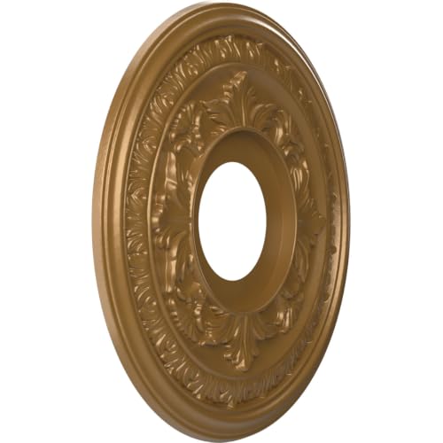 Image of Ekena Millwork CMP13BACGH Baltimore Thermoformed PVC Ceiling Medallion (Fits Canopies up to 5 1 /4 inch), 13 inchOD x 3 1 /2 inchID x 3 /4 inchP, Metallic Gold Rush