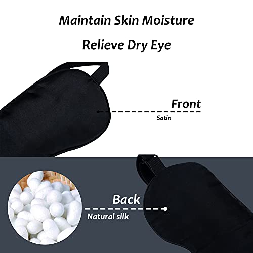 Vagasi Slaapmasker zijde vrouwen nachtmasker oogmasker satijn heren ultrazachte verstelbare moerbeizijde ademend met draagbare tas, zwart - Image 3
