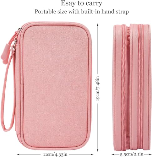Image of Electronic Organizer Travel Cable Accessories Bag, Electronic Organizer Case, Electronic Accessories Organizer Bag for Power Bank, Charging Cords, Chargers, Mouse, USB Cable, Earphones (Light Pink)