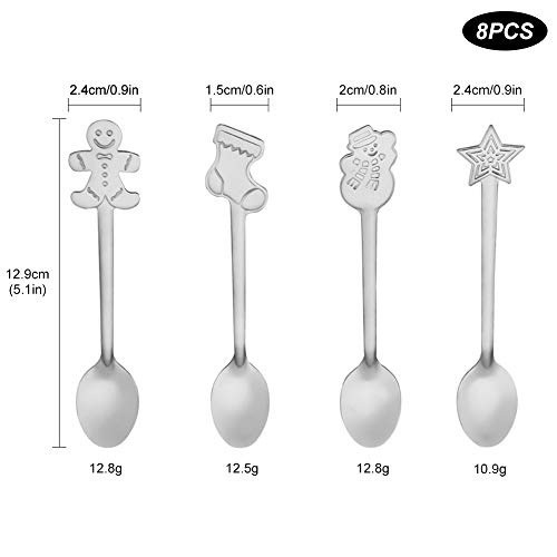 Kerst koffielepels, 8 stuks roestvrijstalen dessertmenglepels kerststijl lepel theelepel suiker ijs lepel drank menglepel kerststijl lepel voor keuken servies - Image 3