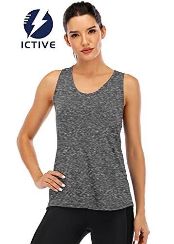 ICTIVE Workout Tank Tops for Women Sleeveless Yoga Tops for Women Mesh Racerback Backless Running Gym Shirts Dark Gray L