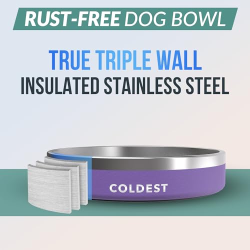 Coldest Dog Bowl - Anti Rust Metal, Non Slip, 3 Layers Insulated Stainless Steel Dog Bowls - Spill Proof & Heavy Duty - Water Bowl for Dogs, Cats & Pets, Dish Washer Safe (21 oz, Galaxy Purple) - Thumbnail 3