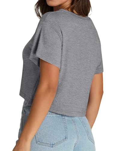 Image of Womens Crop Tops Short Sleeve V Neck Summer Cropped T Shirts Baisc Tees