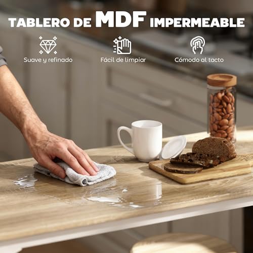 Miniatura 6 de Homcom Conjunto Mesa Alta De Cocina Con 4 Taburetes, Mesa De Bar Alta, Ahorro De Espacio, Para Pisos Pequeños, Comedor, Balcón O Isla Cocina 110x50x89,5 Cm, Natural Y Blanco