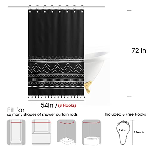 Small Shower Curtain Blue Shower Curtain Set For Bathroom Boho Shower Curtains With Hooks Geometric Nordic Bohemian Chic Modern Bathroom Curtains For Rv Hotel Bathtub, 54X72, Black #TOP5