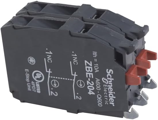 Schneider Electric ZBE204 Harmony XB4 Double Contact Block for Industrial Machines and Manufacturing, Screw Clamp Terminal, 2NC, Silver Alloy