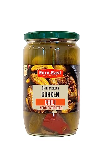 Euro-East Fermentierter Chili Gurken 6er Pack im Glas x 660g | Hergestellt nach der traditionellen Beizmethode | Saure Chili Gurken