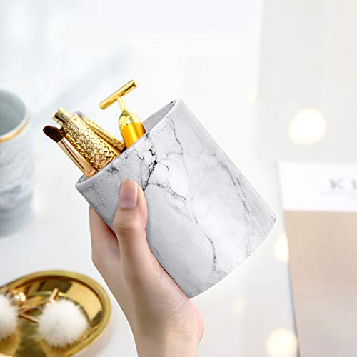 Image of Pen Holder, Cup for Desk Marble Pattern Pencil Holder for Adults Kids Luxury Leather Desk Organizer Makeup Brush Holder for Office, Classroom, Home, Marble