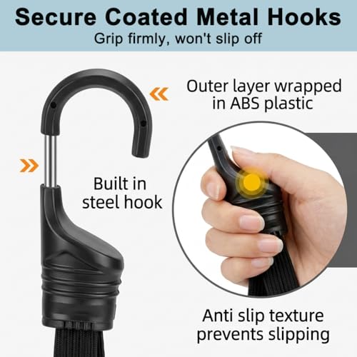 Image of STHIRA 2Pcs Adjustable Motorcycle Luggage Straps 90cm Elastic Bungee Tie Down Cords with Secure Hooks, Stretch Cargo Fastening Straps for Motorcycles, Scooters, Camping Gear, Bike Racks, Travel Bags